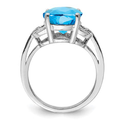 Sterling Silver Rhodium Swiss Blue Topaz & Diam. Ring - 2