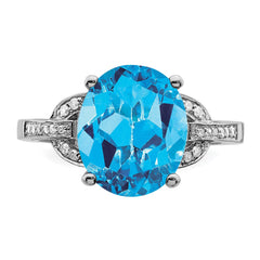 Sterling Silver Rhodium Swiss Blue Topaz & Diam. Ring