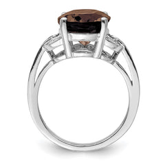 Sterling Silver Rhodium Smoky Quartz & Diam. Ring - 4