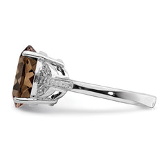 Sterling Silver Rhodium Smoky Quartz & Diam. Ring - 16