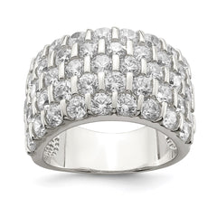 Sterling Silver Rhodium-plated CZ Wide Band Ring - 2