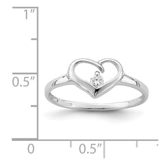Sterling Silver Rhodium Plated CZ Heart Ring - 5