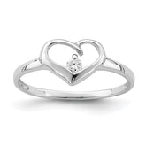 Sterling Silver Rhodium Plated CZ Heart Ring - 5