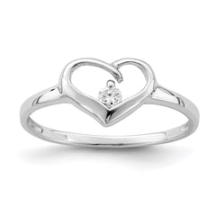 Sterling Silver Rhodium Plated CZ Heart Ring - 5