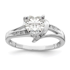 Sterling Silver Rhodium Plated CZ Heart Ring - 6