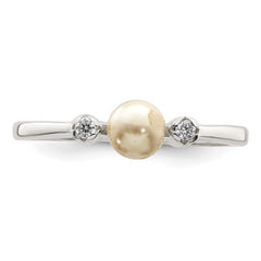 Sterling Silver CZ Imitation Pearl Ring - 3