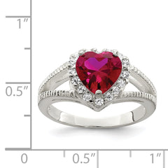 Sterling Silver Red CZ Heart Ring - 6