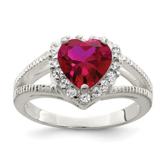 Sterling Silver Red CZ Heart Ring - 6