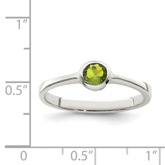 Sterling Silver Lime Green Round Bezel CZ Ring - 3