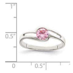 Sterling Silver Pink Round Bezel CZ Ring - 6