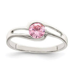 Sterling Silver Pink Round Bezel CZ Ring - 6