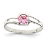 Sterling Silver Pink Round Bezel CZ Ring - 3