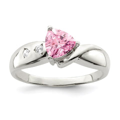 Sterling Silver Pink Trillion CZ Ring - 3