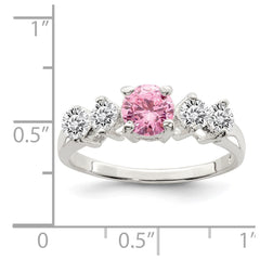 Sterling Silver Pink Round CZ w/Side Stones Ring - 2