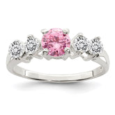 Sterling Silver Pink Round CZ w/Side Stones Ring - 2