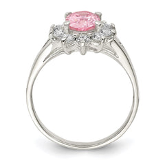 Sterling Silver Pink Oval CZ Cluster Ring - 2