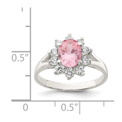 Sterling Silver Pink Oval CZ Cluster Ring - 3