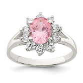 Sterling Silver Pink Oval CZ Cluster Ring - 3