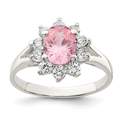 Sterling Silver Pink Oval CZ Cluster Ring - 3