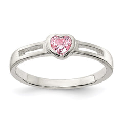 Sterling Silver Pink CZ Heart Ring - 4