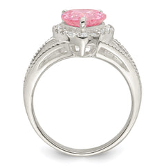 Sterling Silver Pink CZ Heart Ring - 6