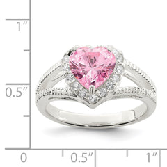 Sterling Silver Pink CZ Heart Ring - 6