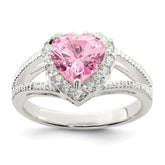 Sterling Silver Pink CZ Heart Ring - 2