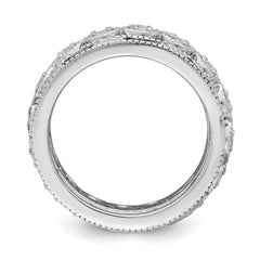 Sterling Silver Rhod-pltd Triple Band Blue/White/Clear Circle Center Ring - 2