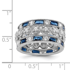 Sterling Silver Rhodium plated Blue & White CZ 3 Band Set