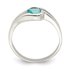 Sterling Silver Light Blue Round Bezel CZ Ring - 5