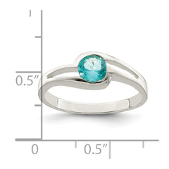Sterling Silver Light Blue Round Bezel CZ Ring - 3