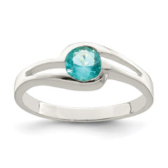 Sterling Silver Light Blue Round Bezel CZ Ring - 3