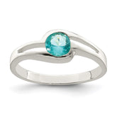 Sterling Silver Light Blue Round Bezel CZ Ring - 5