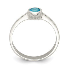 Sterling Silver Light Blue Round Bezel CZ Ring - 4