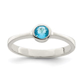 Sterling Silver Light Blue Round Bezel CZ Ring - 2