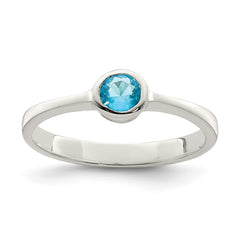 Sterling Silver Light Blue Round Bezel CZ Ring - 4