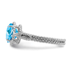 Sterling Silver Rhodium Blue Topaz Twisted Circle Ring - 2