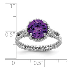 Sterling Silver Rhodium-plated Amethyst Twisted Circle Ring - 3