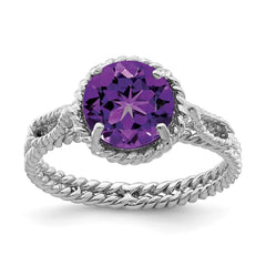 Sterling Silver Rhodium-plated Amethyst Twisted Circle Ring - 2