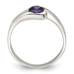 Sterling Silver Purple Round Bezel CZ Ring - 6