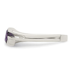 Sterling Silver Purple Round Bezel CZ Ring - 6