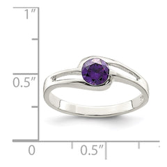 Sterling Silver Purple Round Bezel CZ Ring - 6