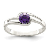 Sterling Silver Purple Round Bezel CZ Ring - 6