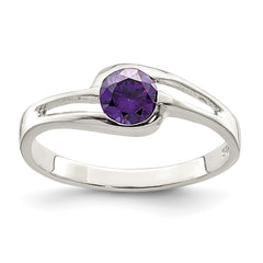 Sterling Silver Purple Round Bezel CZ Ring - 6