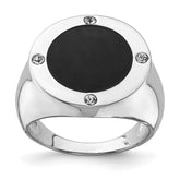 Sterling Silver Rhodium Plated Black Simulated Onyx & CZ Ring - 2