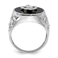 Sterling Silver Rhodium Plated CZ Black Onyx Ring - 3