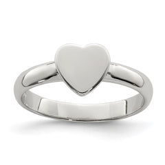 Sterling Silver Rhodium-plated Polished Heart Children's Ring - 2