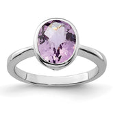 Sterling Silver Rhodium Pink Quartz Ring - 13