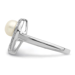 Sterling Silver Rhodium Plated Diamond and FW Cultured Pearl Ring - 14