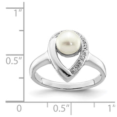 Sterling Silver Rhodium Plated Diamond and FW Cultured Pearl Ring - 25